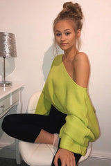 Lime Green Cropped Batwing Jumper - Carmin