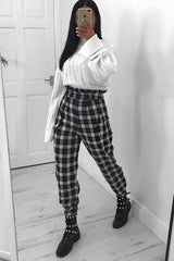 Black White Check Frill Detail Trousers - Bristal