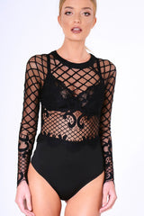 Black Lace Long Sleeve Bodysuit - Kirsty