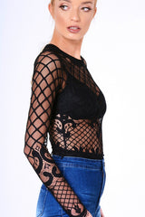 Black Lace Long Sleeve Bodysuit - Kirsty