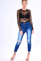 Black Lace Long Sleeve Bodysuit - Kirsty