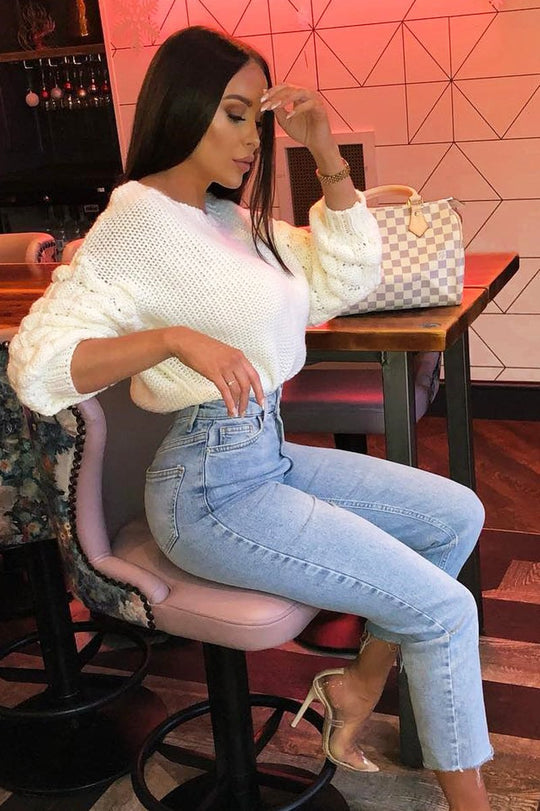 Cream Chunky Knit Sleeve Detail Cropped Jumper - Danyela