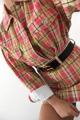 Pink Check Crop Denim Jacket - Dakira