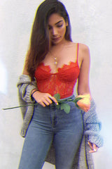 Rust Lace Flower Bodysuit - Faylen