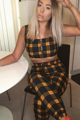 Mustard Tartan Crop Top Cuffed Trousers Co-Ord - Kila