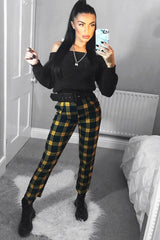 Yellow Check Belted Tapered Trousers - Reanne