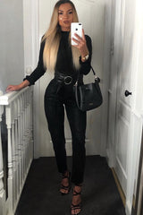 Black Ruffle Neck Bodysuit - Trudy