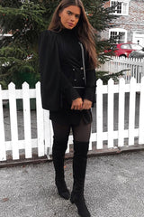 Black Button Front Cape Sleeve Blazer Dress - Abraya