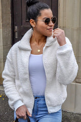 Cream Borg Zip Front Jacket - Danyelle