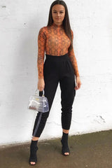 Orange Snake Print Slinky High Neck Bodysuit - Abira