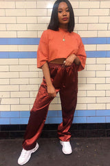 Rust Satin Cargo Trousers - Khyla