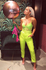 Lime Green Lace Flower Bodysuit - Faylen