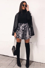 Grey Snake Print Paper Bag Waist Shorts - Lilybeth