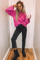 Fuchsia Knit High Neck Jumper - Jaelynn