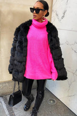 Neon Pink Roll Neck Jumper Dress - Freylynn