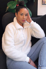 Cream Borg Zip Front Jacket - Danyelle