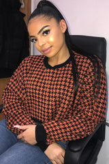 Rust Hounds Tooth Cropped Batwing Jumper - Lizy