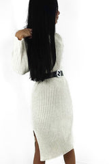 Beige Knitted Roll Neck Jumper Dress - Cecily