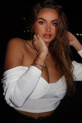 White Slinky Off Shoulder Crop Top - Danni