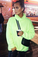 Neon Lime Green Roll Neck Jumper Dress - Freylynn