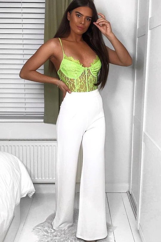 Lime Green Lace Flower Bodysuit - Faylen