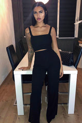 Black Crop Top and Trousers Co-ord Set - Kimmy