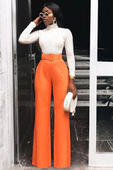Orange Tailored Wide Leg Belted Trousers - Chenelle