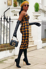 Mustard Check Bralet And Midi Skirt Co-ord - Caden