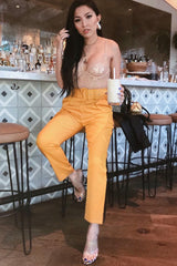 Mustard Belted Tapered Peg Trousers - Jessika