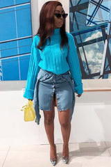 Turqouise Knit High Neck Jumper - Jaelynn