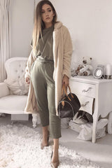 Khaki Short Sleeve Crop Jogger Loungewear Set - Aarian