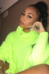 Neon Lime Green Roll Neck Jumper Dress - Freylynn