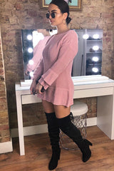 Pink Bell Sleeve Extreme Hem Chunky Knit Jumper Dress - Paige