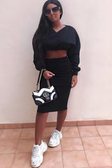 Black Cropped Jumper and Skirt Co-ord - Heidi
