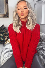 Red Knit High Neck Jumper - Jaelynn