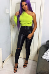 Lime Green Knitted One Shoulder Jumper - Jayleah