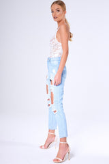 White Sheer Lace Strappy Bodysuit - Rozina