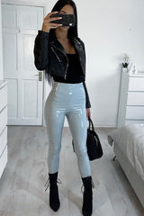Grey Shiny Vinyl PU Leggings - Rio