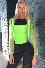 Lime Sheer Button Front Crop Blouse - Damari