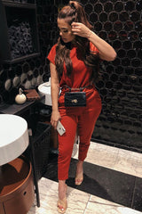 Rust Short Sleeve Crop Jogger Loungewear Set - Aarian