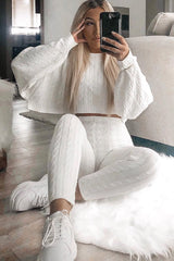 Cream Cable Knit Batwing Jumper Loungwear Set - Janea