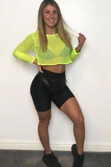 Yellow Fish Net Long Sleeved Crop Top - Ivory