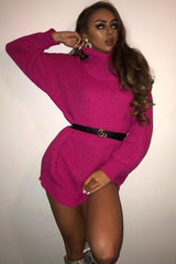 Pink Chunky Knit Jumper Dress - Maci