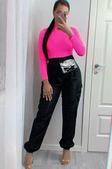 Fuchsia Rib Roll Neck Long Sleeve Top - Marci