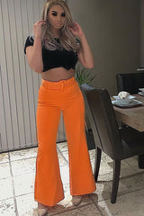 Orange Tailored Wide Leg Belted Trousers - Chenelle