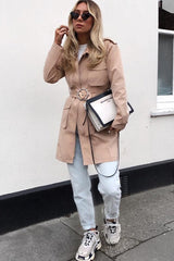 Camel Utility Belted Zip Front Shirt Dress - Meliyah