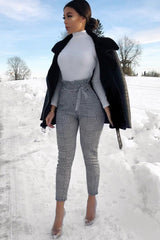 Hound-Tooth Paper Bag Tie Waist Cigarette Trousers - Karmen