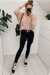 Pink Cable Knit Roll Neck Jumper - Laraina