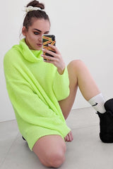 Neon Lime Green Roll Neck Jumper Dress - Freylynn