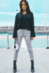 Black Wide Rib V Neck Jumper - Alinah